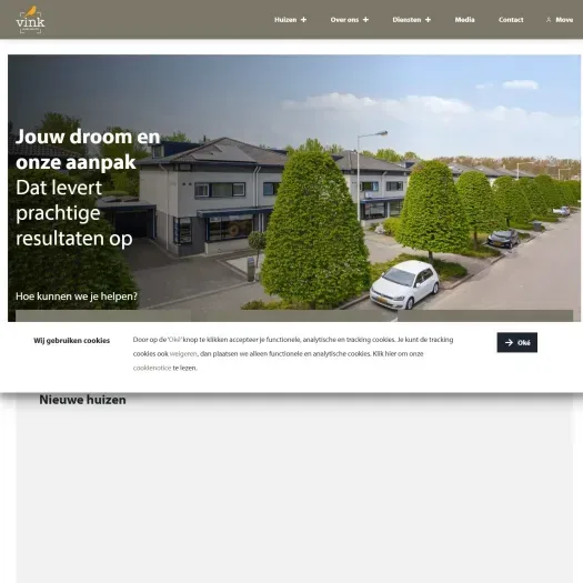Screenshot van de website van www.vinkmakelaardij.com