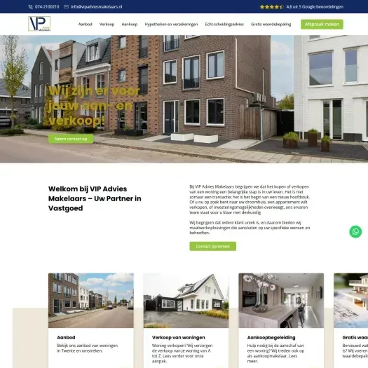 Screenshot van de website van www.vipadviesmakelaars.nl