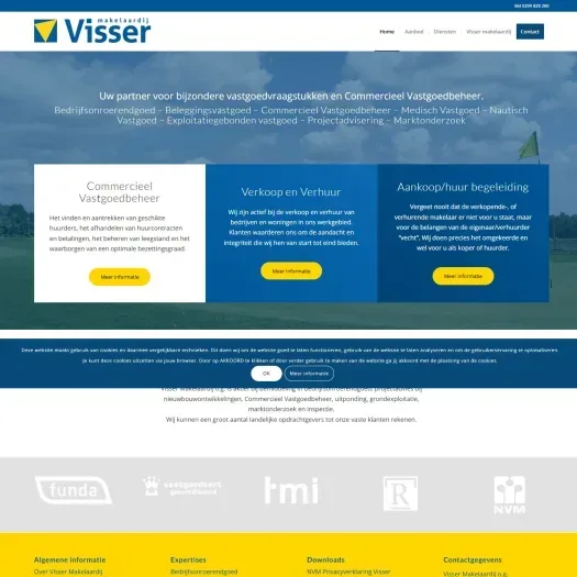Screenshot van de website van www.vissermakelaardij.nl