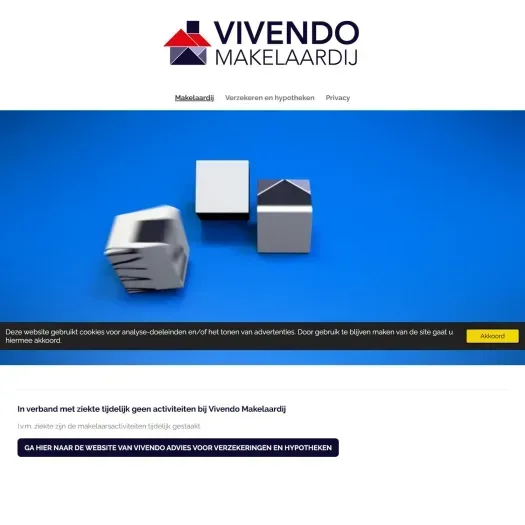 Screenshot van de website van www.vivendomakelaardij.nl
