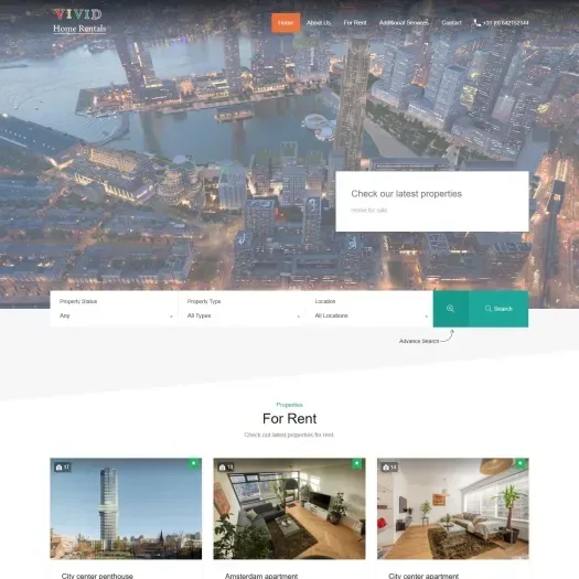 Screenshot van de website van vividhomerentals.com