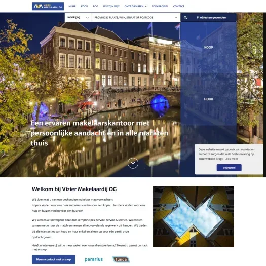 Screenshot van de website van www.viziermakelaardij.nl