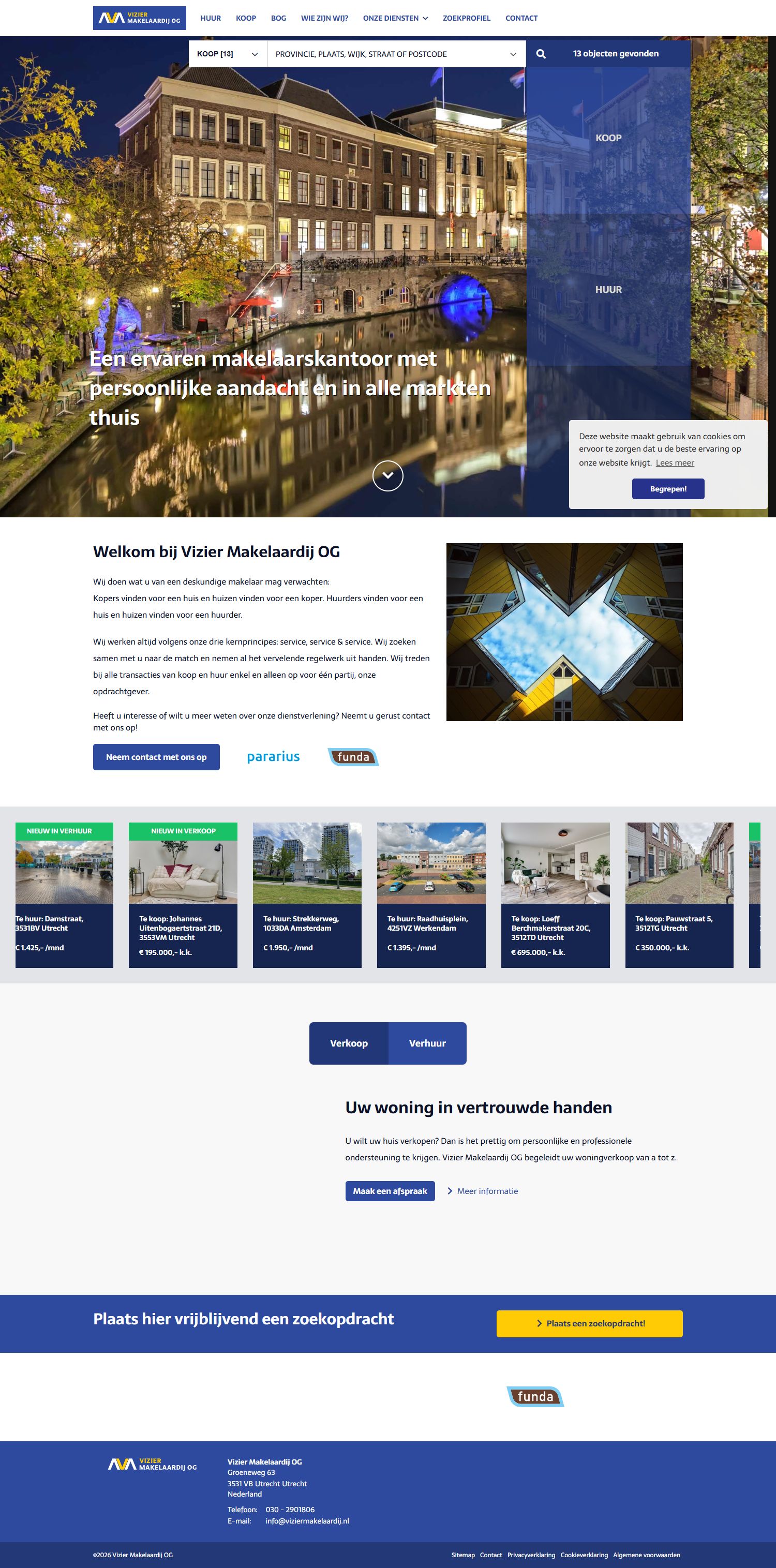 Screenshot der Website von www.viziermakelaardij.nl