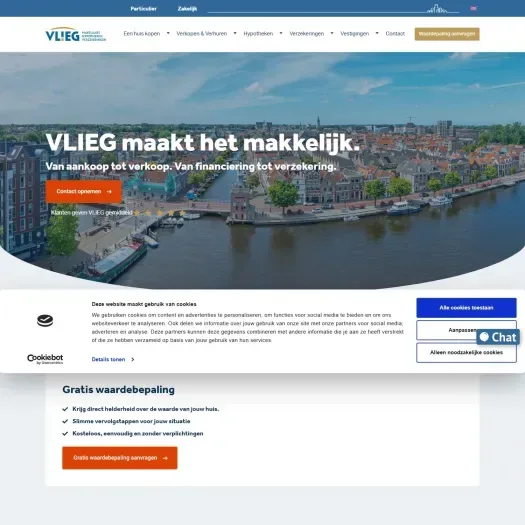 Screenshot van de website van www.vlieg.nl