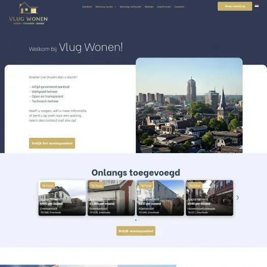 Screenshot van de website van www.vlugwonen.nl