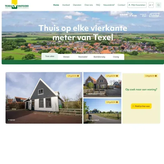 Screenshot van de website van www.texelvastgoed.nl