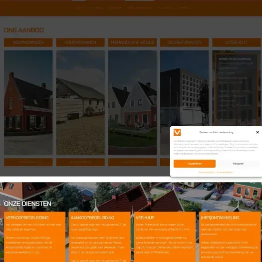 Screenshot of the website of volkertmakelaardij.nl