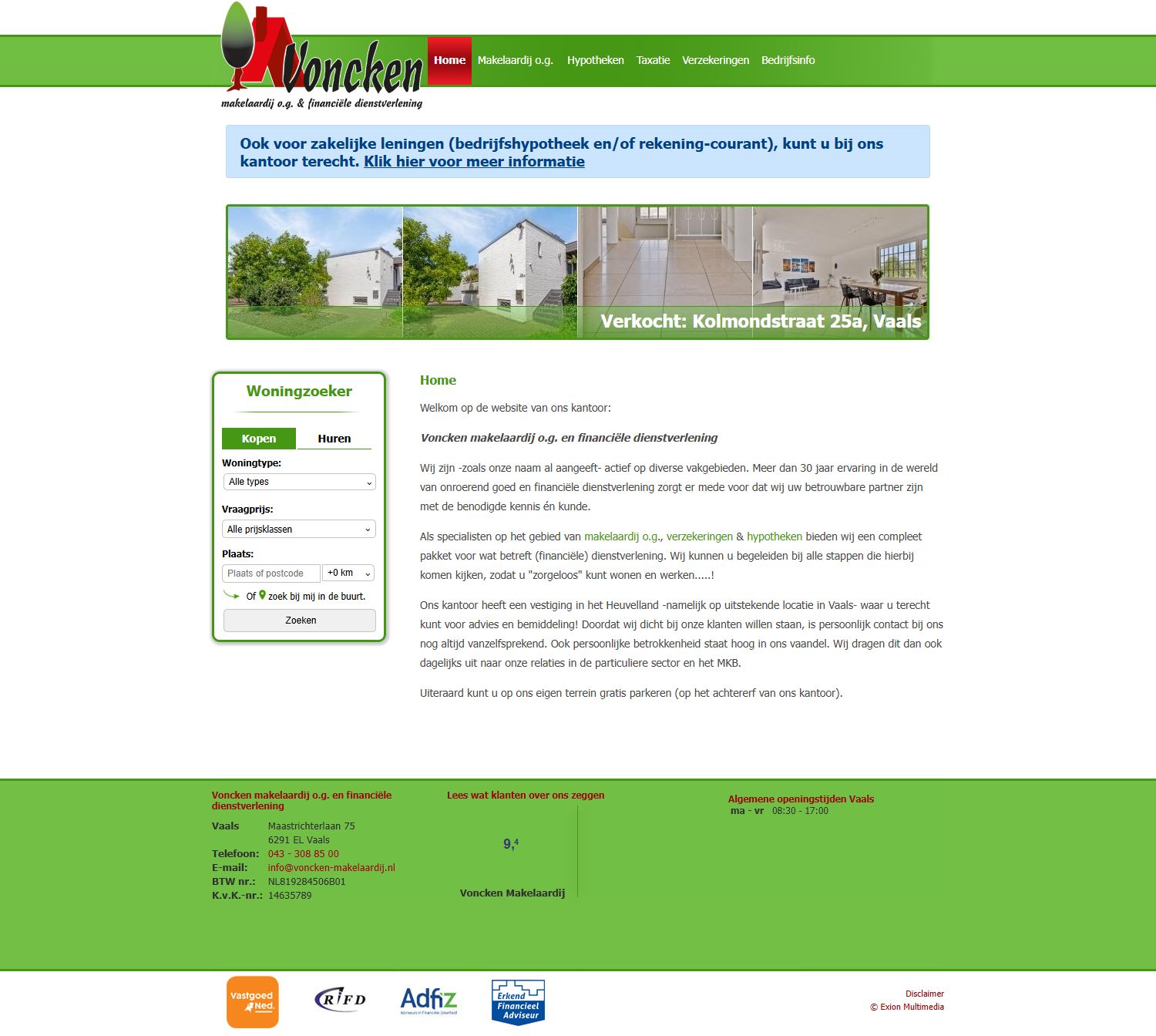 Screenshot der Website von www.voncken-makelaardij.nl