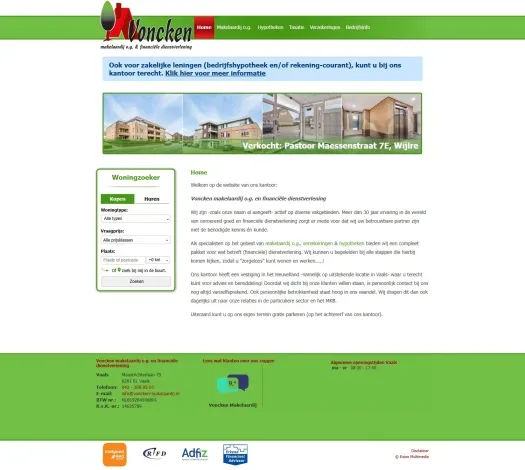 Screenshot van de website van www.voncken-makelaardij.nl