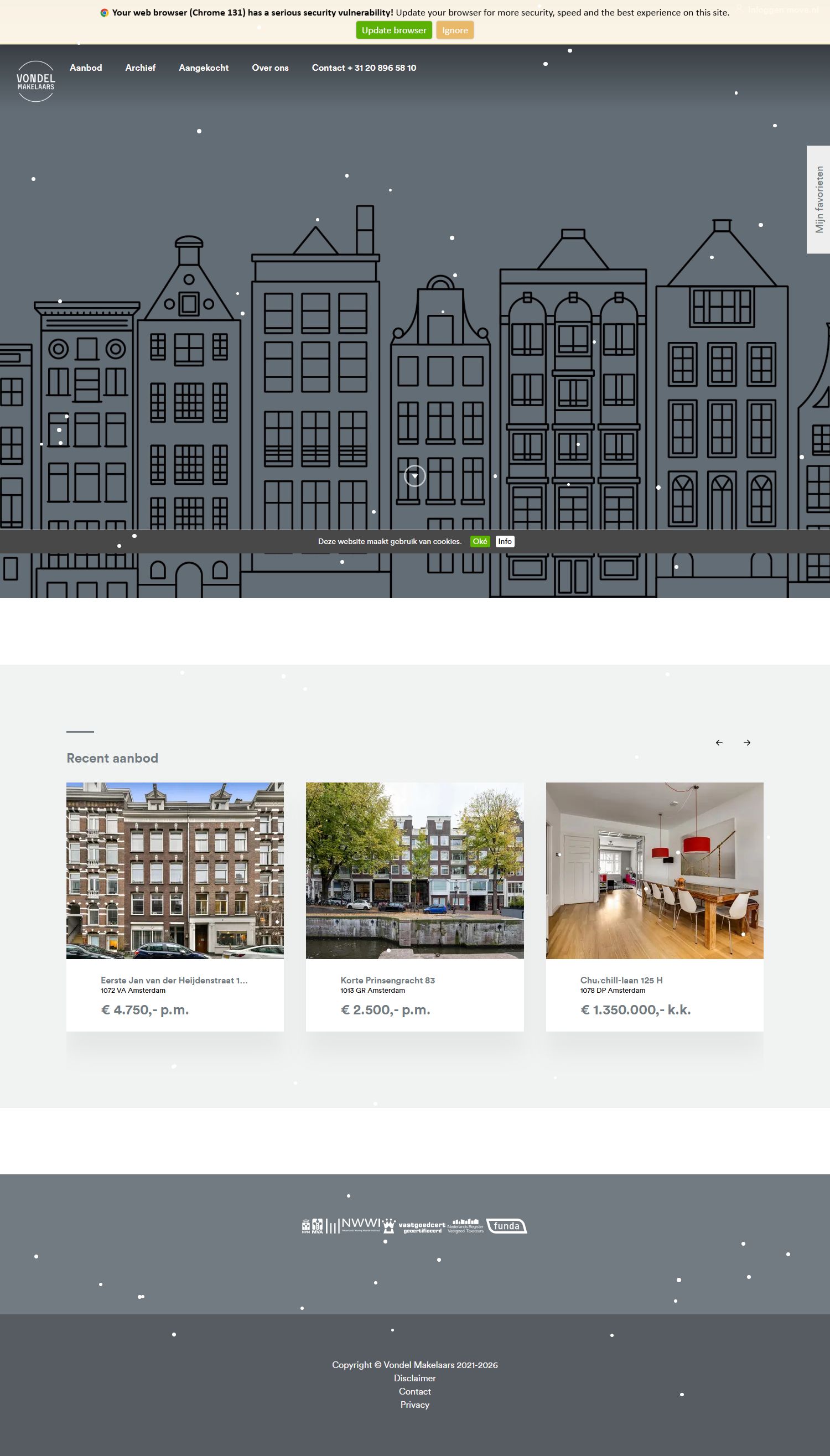 Screenshot van de website van www.vondel-makelaars.nl
