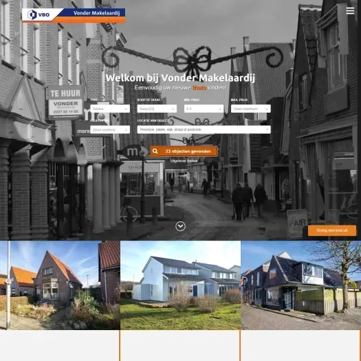 Screenshot van de website van www.vondermakelaardij.nl