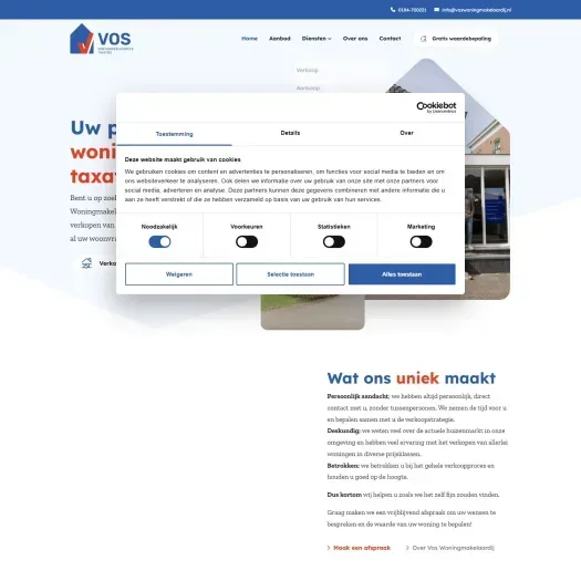 Screenshot van de website van www.voswoningmakelaardij.nl