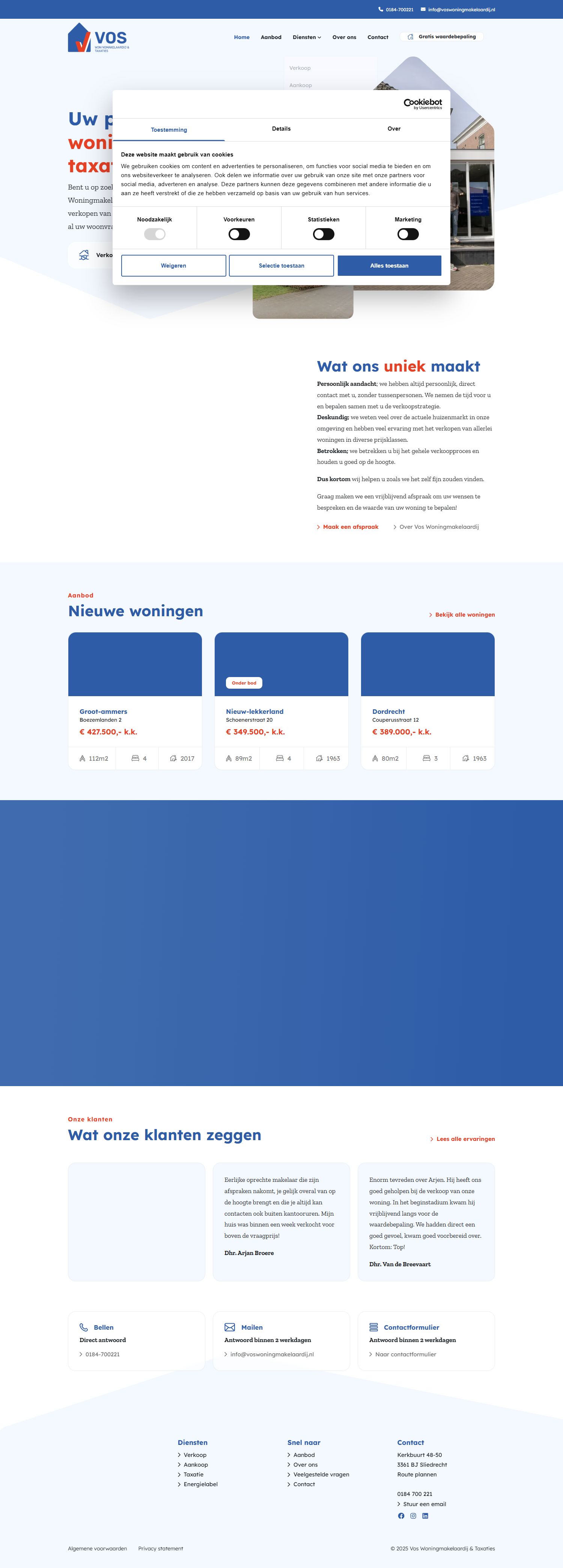 Screenshot der Website von www.voswoningmakelaardij.nl
