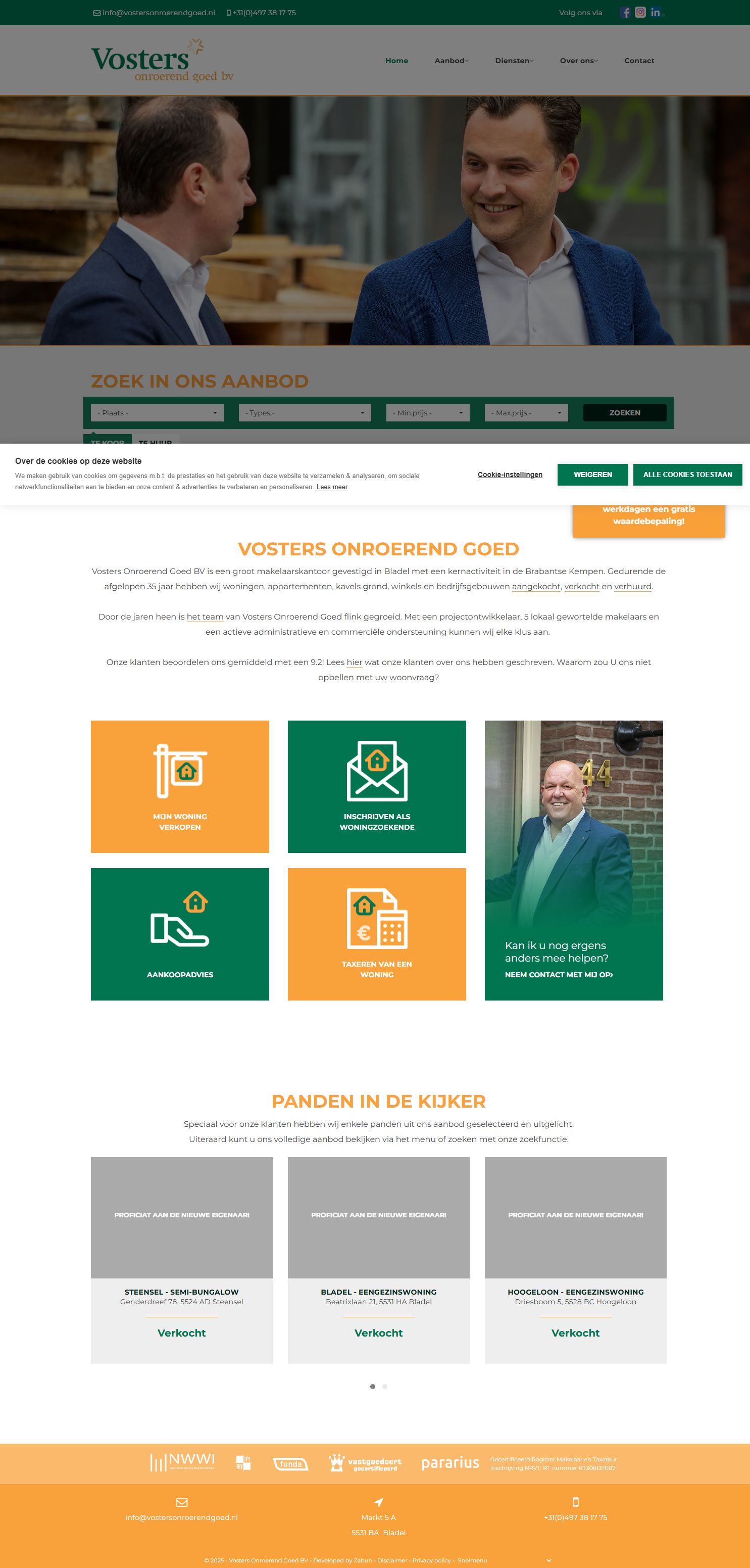 Screenshot of the website of www.vostersonroerendgoed.nl