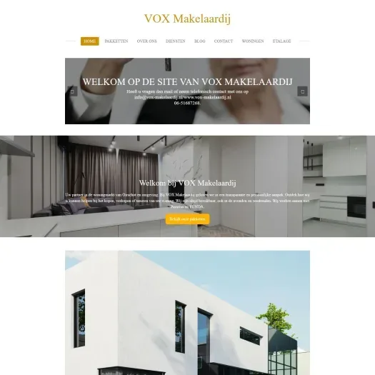 Screenshot van de website van www.vox-makelaardij.nl