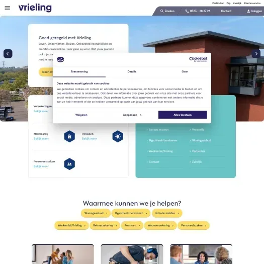 Screenshot van de website van www.vrieling.nl