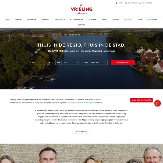Screenshot van de website van www.vrielingmakelaars.nl