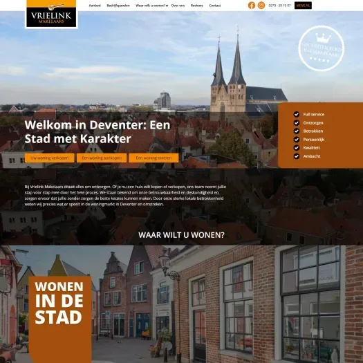 Screenshot van de website van www.vrielinkmakelaars.nl