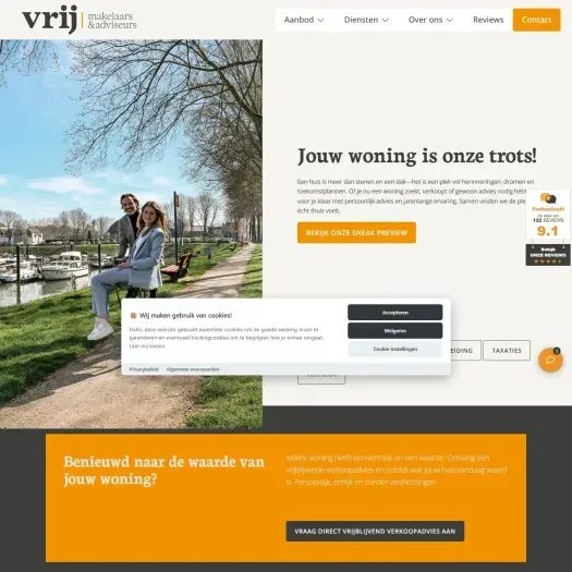 Screenshot van de website van www.vrij-makelaardij.nl
