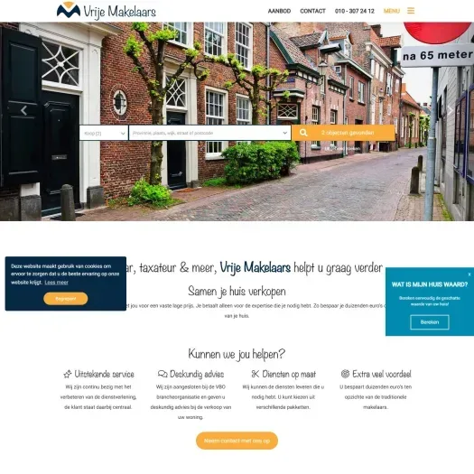 Screenshot of the website of www.vrijemakelaars.nl