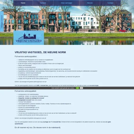 Screenshot van de website van www.vrijstadvastgoed.nl