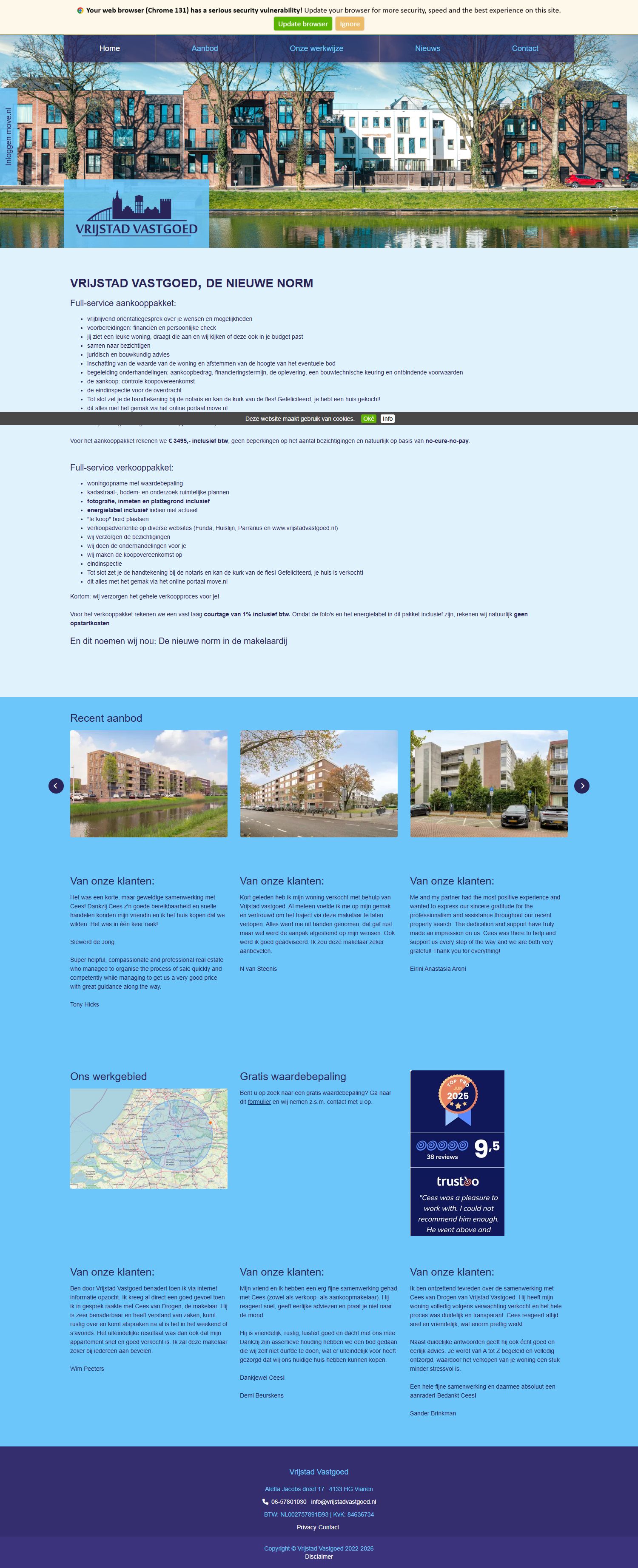 Capture d'écran du site web de www.vrijstadvastgoed.nl