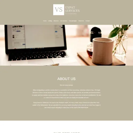 Screenshot van de website van vs-expatservices.nl