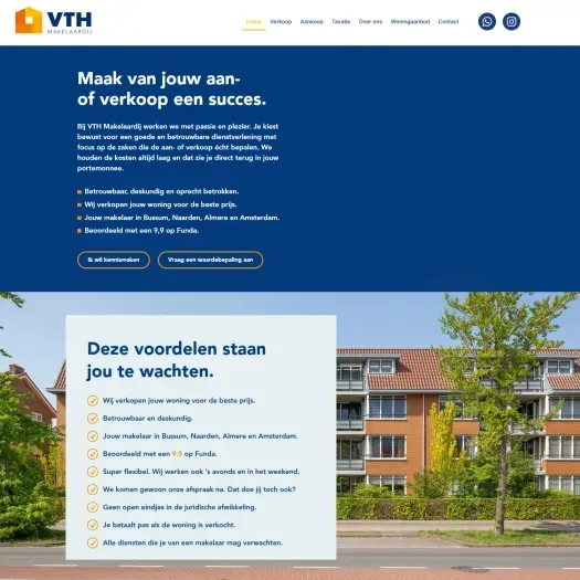 Screenshot van de website van www.vthmakelaardij.nl