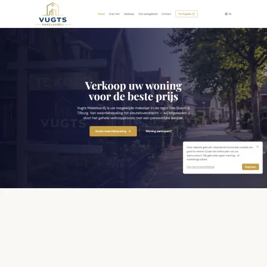 Screenshot van de website van www.vugtsmakelaardij.nl