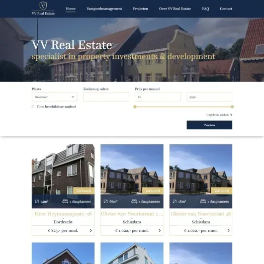 Screenshot van de website van www.vvrealestate.nl