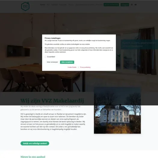 Screenshot van de website van vvz.nu