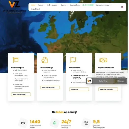 Screenshot van de website van www.vzmakelaars.nl