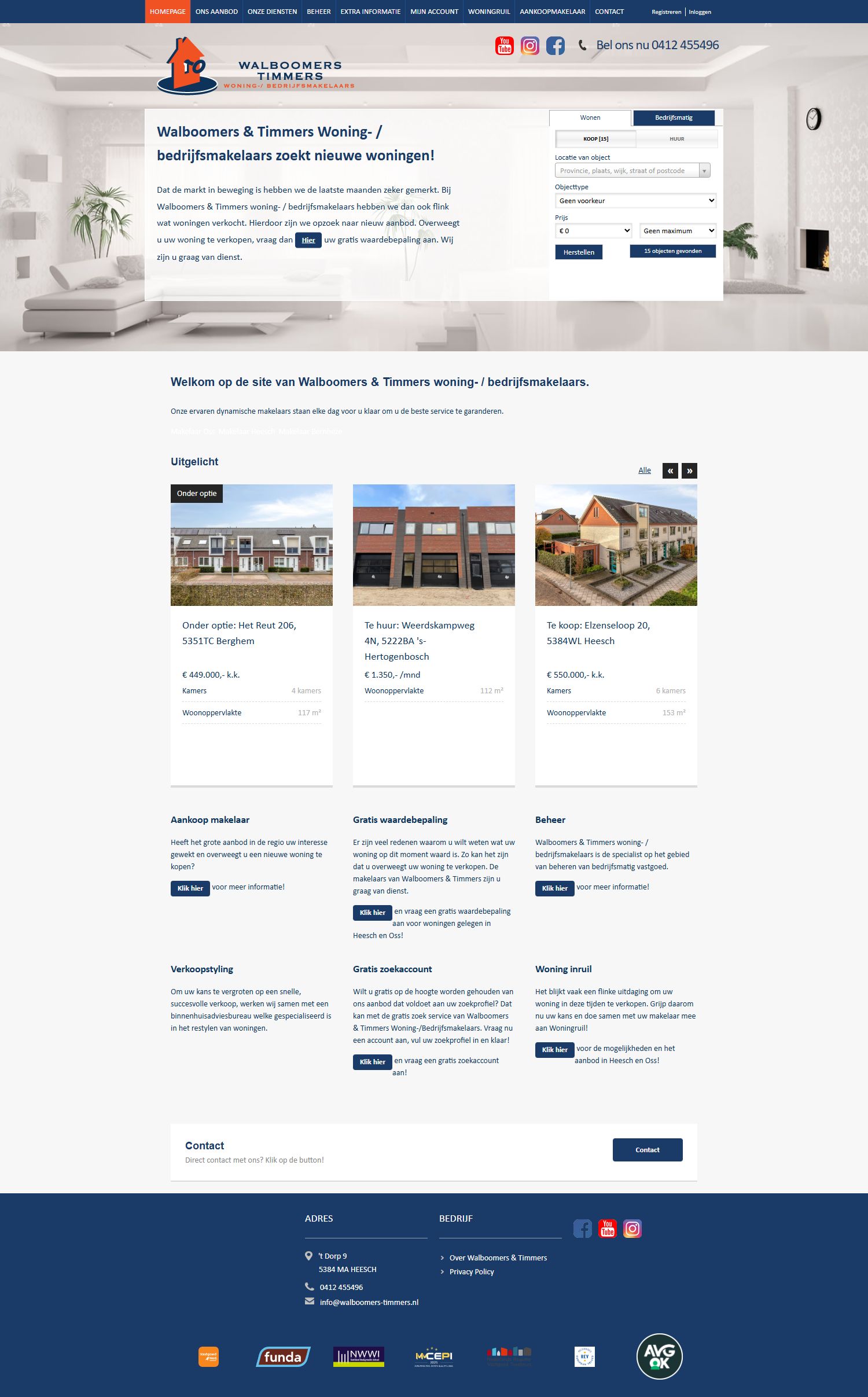 Screenshot der Website von www.walboomers-timmers.nl