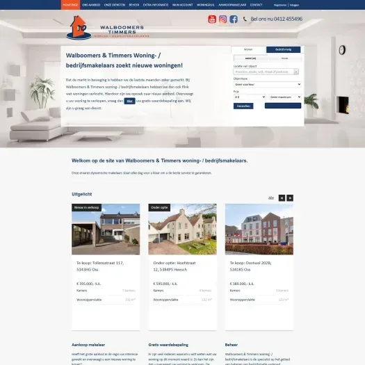 Screenshot van de website van www.walboomers-timmers.nl