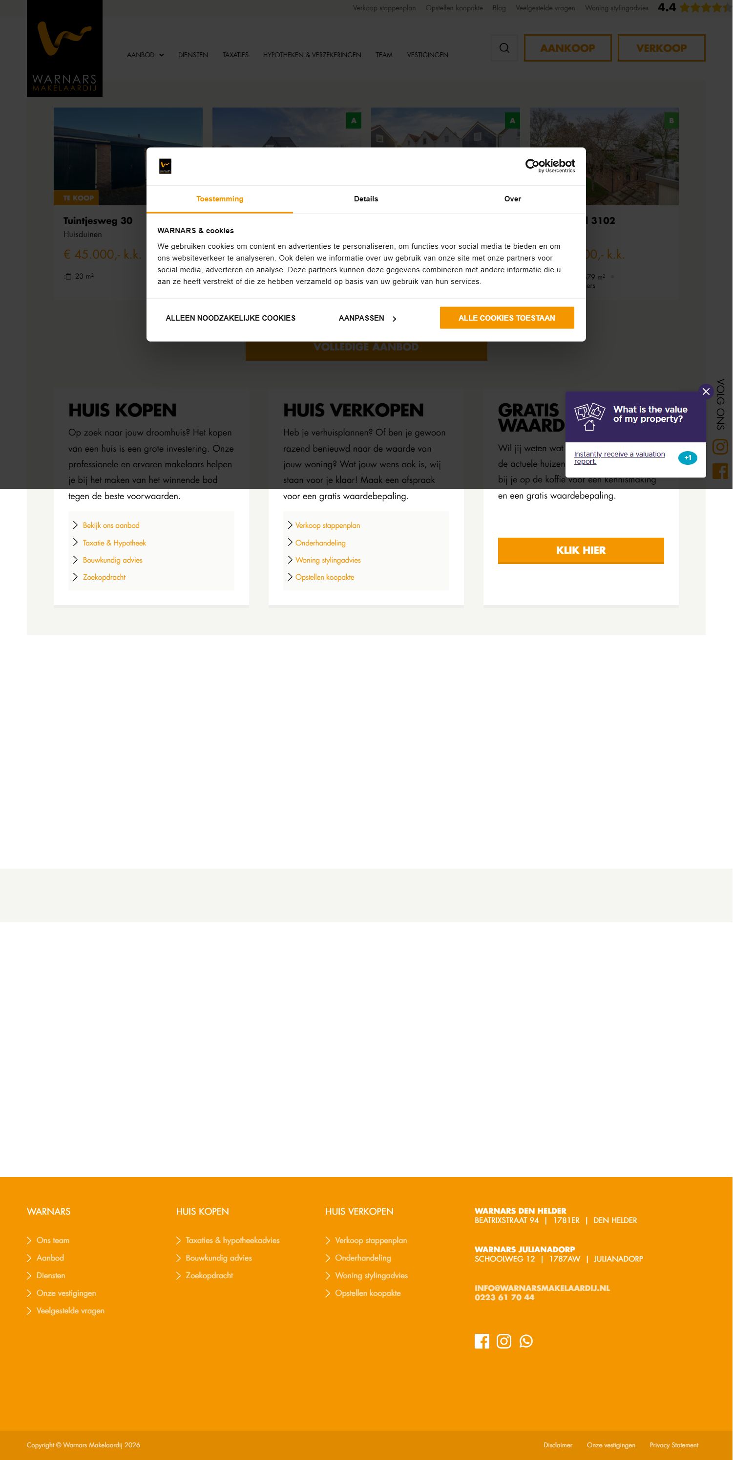 Screenshot der Website von www.warnarsmakelaardij.nl