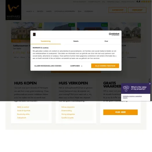 Screenshot of the website of www.warnarsmakelaardij.nl