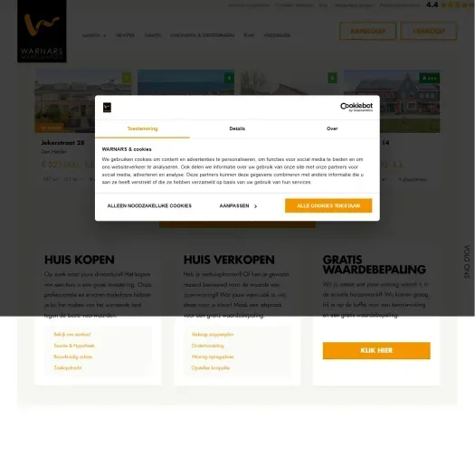 Screenshot van de website van www.warnarsmakelaardij.nl