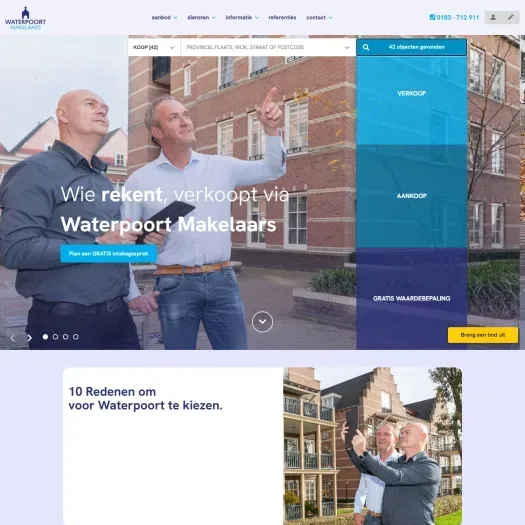 Screenshot van de website van www.waterpoortmakelaars.nl