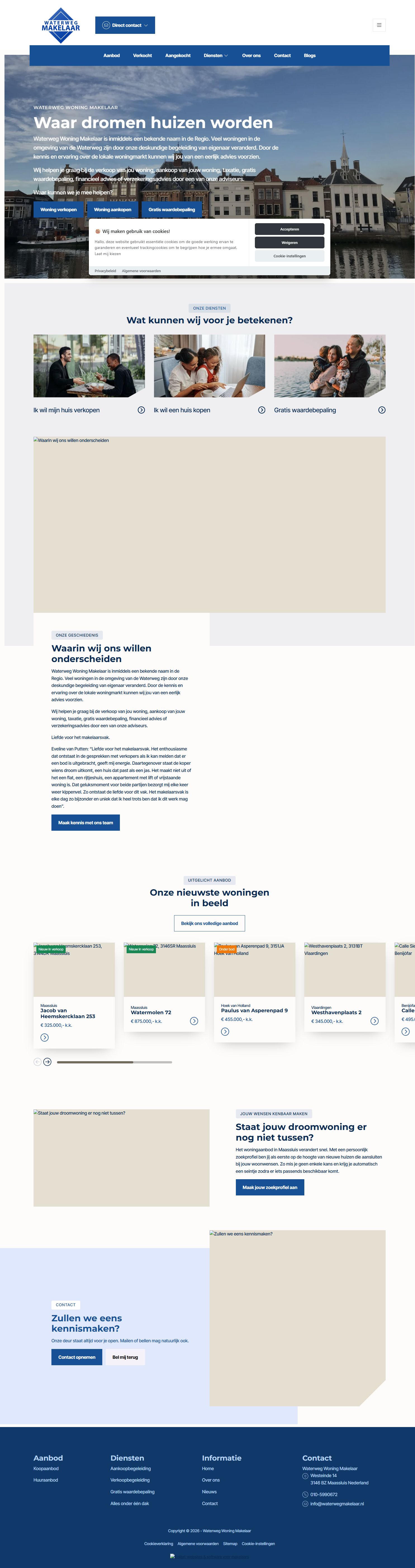 Screenshot van de website van www.waterwegmakelaar.nl