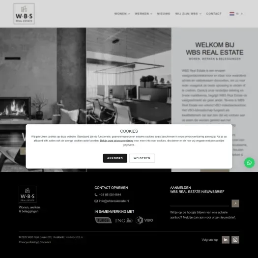 Screenshot van de website van www.wbsrealestate.nl