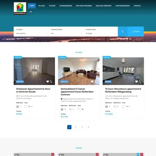 Screenshot van de website van www.weenawonen.nl