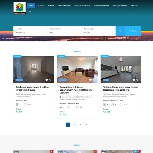 Screenshot van de website van www.weenawonen.nl
