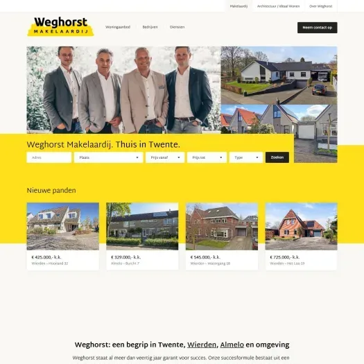 Screenshot of the website of www.weghorstmakelaardij.nl