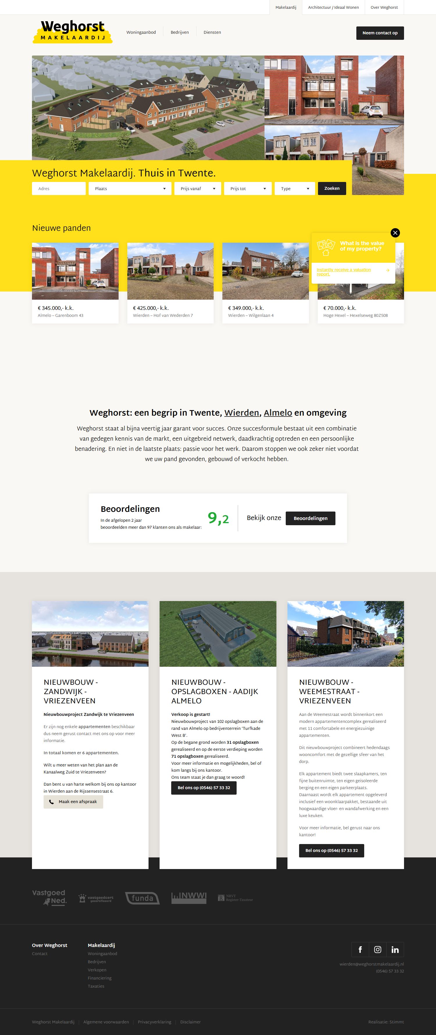 Screenshot of the website of www.weghorstmakelaardij.nl