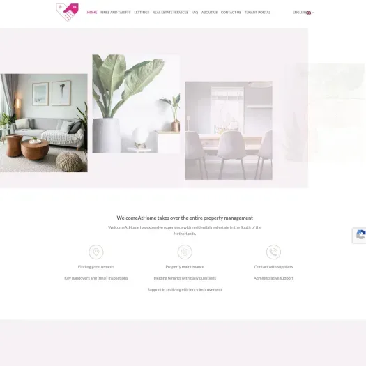 Screenshot van de website van www.welcomeathome.nl
