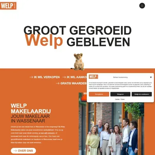 Screenshot van de website van welpmakelaardij.nl