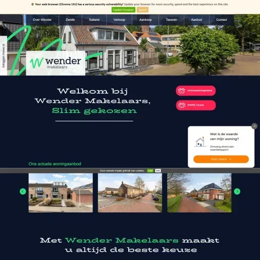Screenshot van de website van www.wendermakelaars.nl