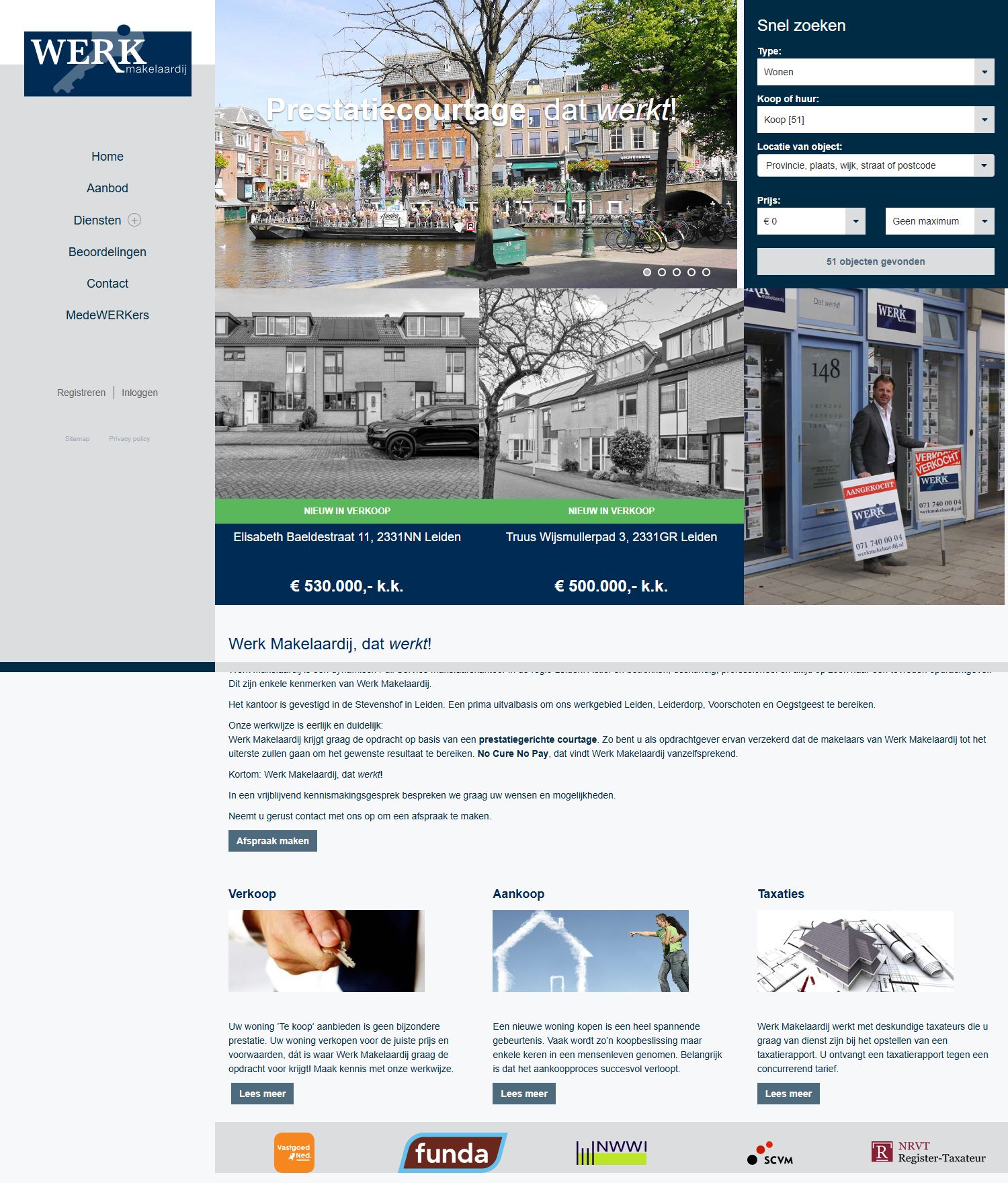 Screenshot of the website of www.werkmakelaardij.nl