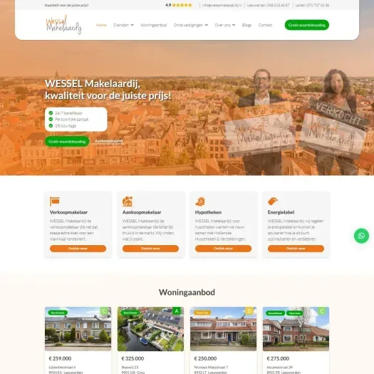 Screenshot van de website van www.wesselmakelaardij.nl