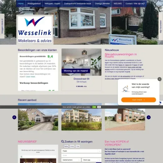 Screenshot van de website van www.wesselinkmakelaars.nl